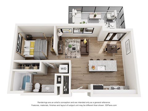 Floor plan for studio, 1 bath, 583 sqft